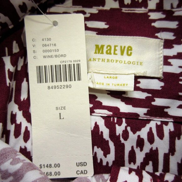 NWT Anthropologie Maeve The Bettina in Wine Bordeaux Ikat Tiered Shirt Dress L - Picture 11 of 12
